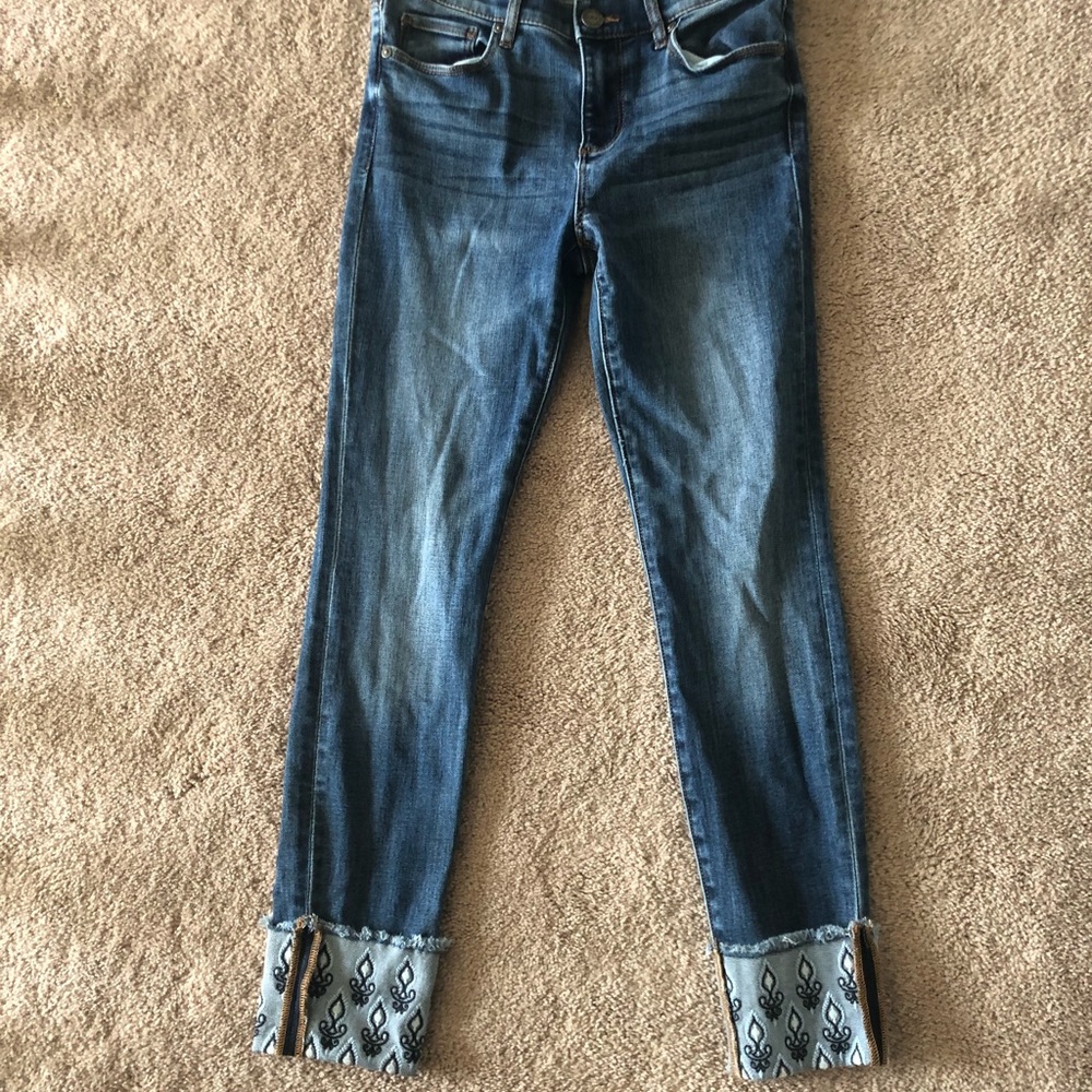 LOFT Modern Skinny Embroidered Cuff Jeans
